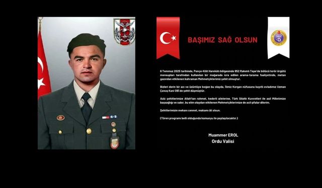 VALİ MUAMMER EROL’DAN ŞEHİT UZMAN ÇAVUŞ KANİ OBİ İÇİN TAZİYE MESAJI