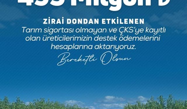 ZİRAİ DONDAN ETKİLENEN ÜRETİCİLERE 6,5 MİLYAR TL DESTEK DAHA
