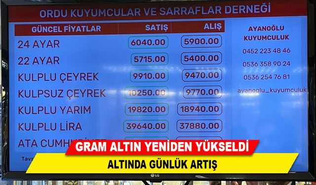 GRAM ALTIN YENİDEN YÜKSELDİ