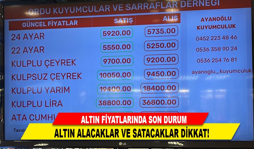 ALTIN FİYATLARINDA SON DURUM