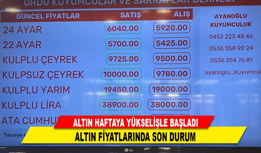 ALTIN HAFTAYA YÜKSELİŞLE BAŞLADI