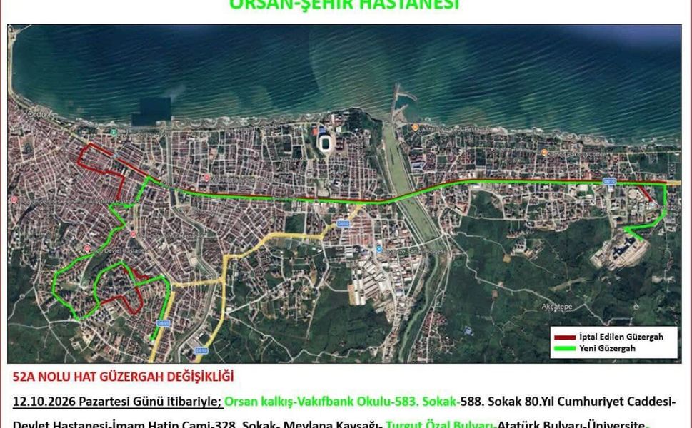 ORDU ŞEHİR HASTANESİ’NE ULAŞIMDA YENİ DÜZENLEME